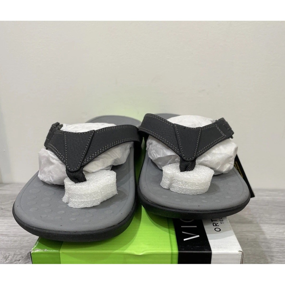 Vionic Ryder Men's 7‎ black and gray Orthaheel Adjustable Flip-Flops NIB